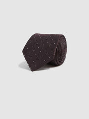 Men Polka Dot Silk Tie in Burgundy