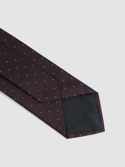 Men Polka Dot Silk Tie in Burgundy