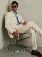 Men Slim-Fit Single Breasted Linen Blazer in Stone