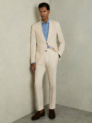 Men Slim-Fit Single Breasted Linen Blazer in Stone