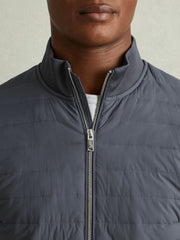 Men Hybrid Quilt and Knit Zip-Through Jacket in Airforce Blue