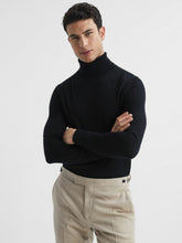Men Slim Fit Merino Wool Roll Neck Jumper in Black