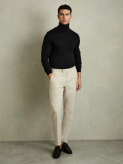 Men Slim Fit Merino Wool Roll Neck Jumper in Black
