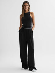 Women Wide Leg Elasticated Trousers in Black