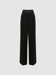 Women Wide Leg Elasticated Trousers in Black