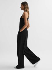 Women Wide Leg Elasticated Trousers in Black