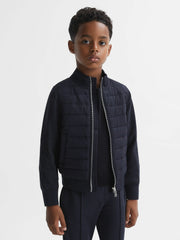 Children & Baby 3-9 yrs Funnel Neck Quilted Hybrid Jacket in Navy