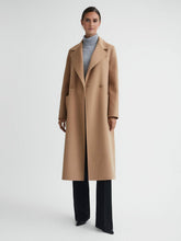 Women Long Wool Blend Blindseam Coat in Camel