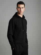 Men Interlock Jersey Drawstring Hoodie in Black
