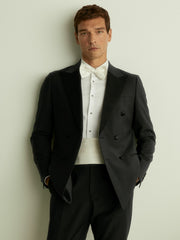 Men Double Breasted Tuxedo Slim Fit Jacket in Black