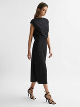 Women Premium Linen Blend Open-Back Midi Dress in Black