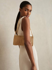 Women Beaded Removable Strap Shoulder Bag in Gold