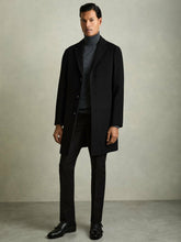 Men Wool Blend Single Breasted Epsom Overcoat in Black