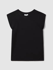 Women Cotton Capped Sleeve T-Shirt in Black