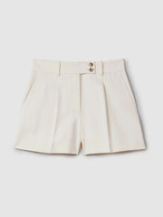 Women Front Pleat Tailored Shorts in Cream