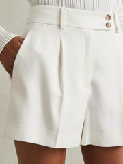 Women Front Pleat Tailored Shorts in Cream