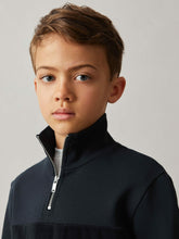 Children & Baby 9-13 yrs Slim Fit Half-Zip Funnel Neck Velour Sweatshirt in Navy