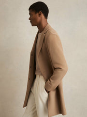 Men Wool Blend Single Breasted Epsom Overcoat in Camel