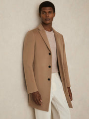 Men Wool Blend Single Breasted Epsom Overcoat in Camel