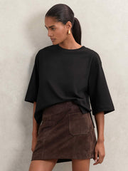 Women Oversized Cotton Crew Neck T-Shirt in Black