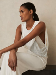 Women Embellished Chainmail Shoulder Bag in Silver