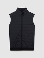 Men Hybrid Quilt and Knit Zip-Through Gilet in Navy