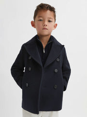 Children & Baby 9-13 yrs Wool Blend Twill Double Breasted Coat in Navy
