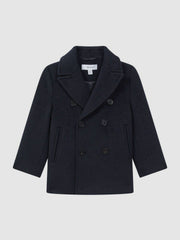 Children & Baby 9-13 yrs Wool Blend Twill Double Breasted Coat in Navy