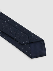 Men Polka Dot Silk Tie in Navy