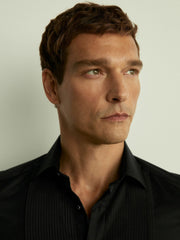 Men Slim Fit Cotton Dinner Shirt in Black