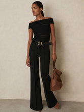 Women High Rise Flared Trousers in Black