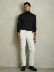 Men Slim Fit Merino Wool Roll Neck Jumper in Navy