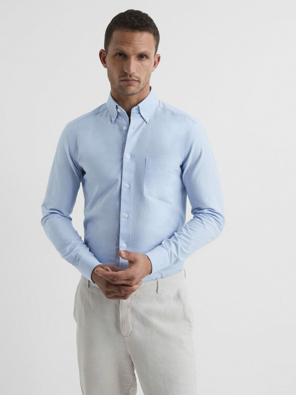 Men Soft Wash Button Down Oxford Shirt in Soft Blue