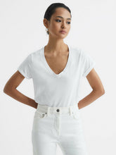 Women Cotton-Jersey V-Neck T-Shirt in White