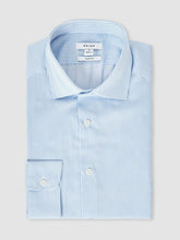 Men Slim Fit Cotton-Satin Cutaway-Collar Shirt in Blue Stripe