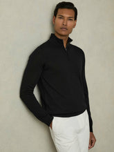Men Merino Wool Half-Zip Jumper in Black
