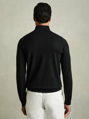 Men Merino Wool Half-Zip Jumper in Black