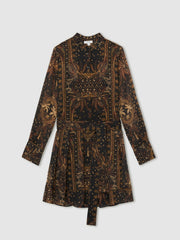 Women Botanical-Print Chiffon Mini Dress in Navy