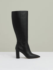 Women Block Heel Knee High Boots in Black