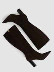 Women Block Heel Knee High Boots in Chocolate