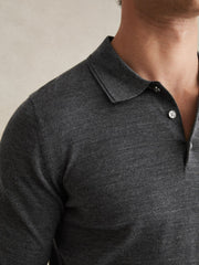 Men Merino Wool Polo Shirt in Derby Grey Marl