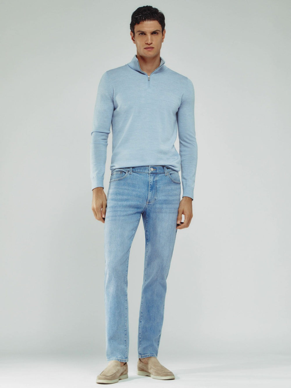 Men Cotton-Stretch Slim-Fit Jeans in Light Blue Wash