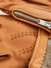 Men Leather Zip-Side Gloves in Tan