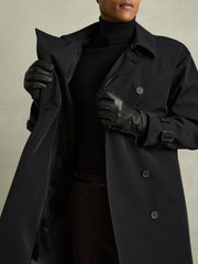 Men Leather Zip-Side Gloves in Black