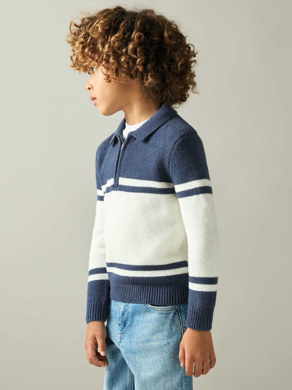 Children & Baby 9-13 yrs Half-Zip Colour-Block Polo Shirt in Blue/White