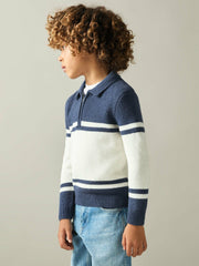 Children & Baby 9-13 yrs Half-Zip Colour-Block Polo Shirt in Blue/White