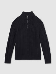 Men Cable-Knit Half-Zip Jumper in Navy