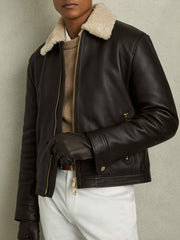 Men Leather Zip-Side Gloves in Dark Brown