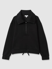 Women Interlock Half-Zip Drawstring-Hem Sweatshirt in Black