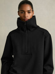 Women Interlock Half-Zip Drawstring-Hem Sweatshirt in Black